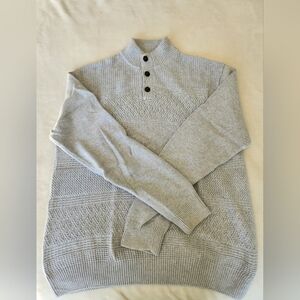 Chaps Heather Gray Vintage Mock Neck Button Collar Sweater